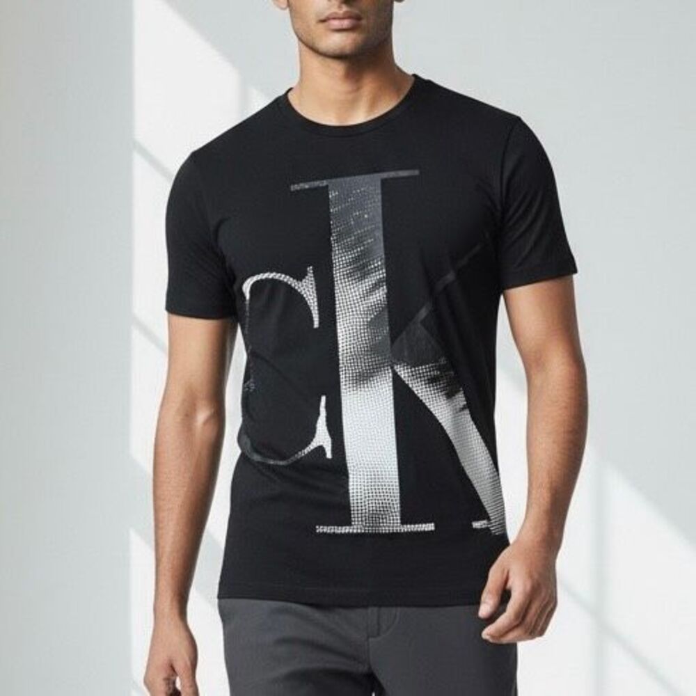 Calvin Klein M Black T-Shirt White CK Logo Preppy Sporty Edgy Retro Athletic